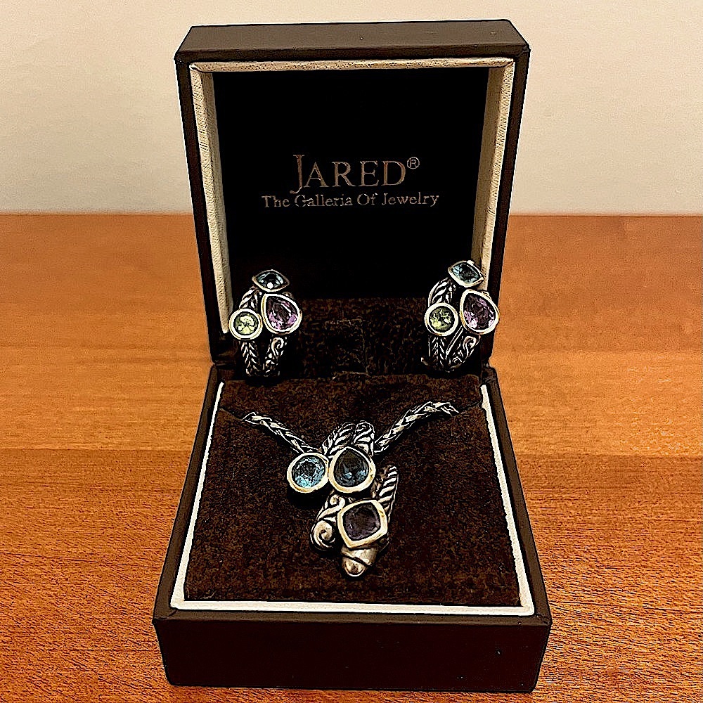 Effy 925 Sterling Silver & 18K Gold Multi Gem Pendant 3.30TCW & Earrings 5.10TCW